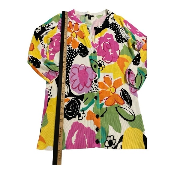Cyrus Pink Multi Floral Button Down Cardigan Sweater Bright Fun Colors Sz S - Picture 6 of 10